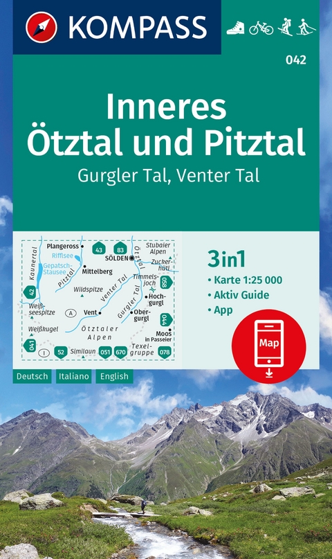 KOMPASS Wanderkarte 042 Inneres Ötztal und Pitztal, Gurgler Tal, Venter Tal 1:25.000