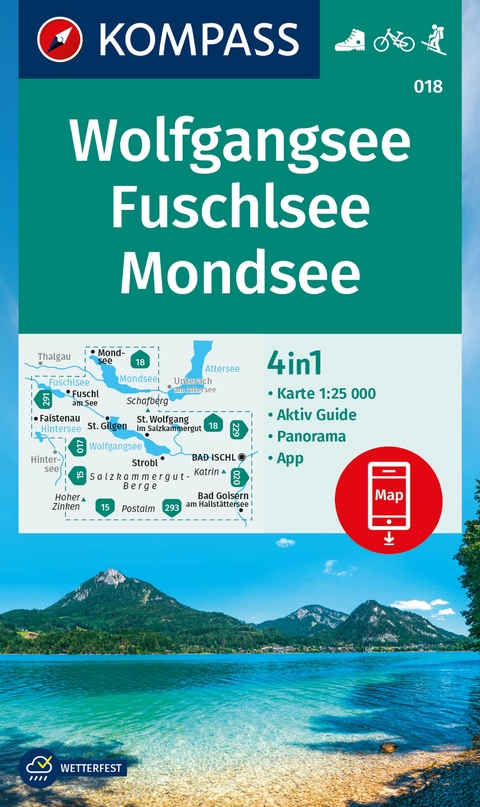 KOMPASS Wanderkarte 018 Wolfgangsee, Fuschlsee, Mondsee 1:25.000