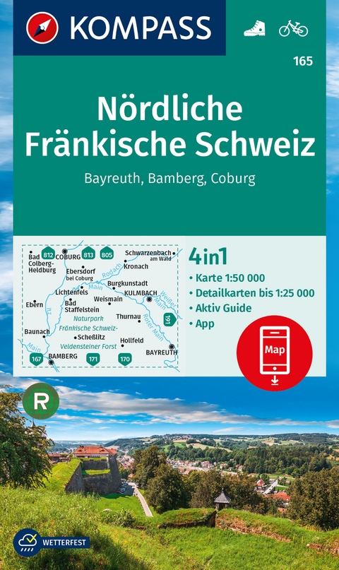 KOMPASS Wanderkarte 165 Nördliche Fränkische Schweiz, Bayreuth, Bamberg, Coburg 1:50.000