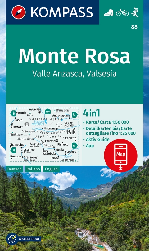 KOMPASS Wanderkarte 88 Monte Rosa, Valle Anzasca, Valsesia 1:50.000