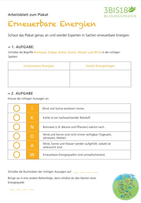 Erneuerbare Energien Arbeitsbogen