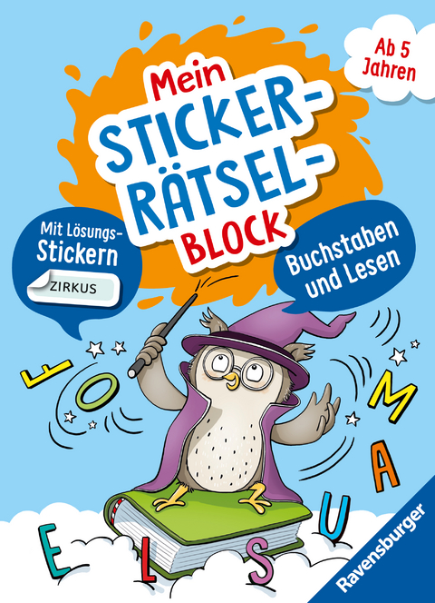 Ravensburger Mein Stickerrätselblock: Buchstaben und Lesen - Rätselblock ab 5 Jahre, spielerisch Buchstaben lernen, Lesen lernen, Sticker, ab Vorschule - Kirstin Jebautzke
