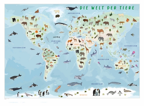 StickerKarte: Weltkarte für Kinder mit großem Stickerbogen mit Tieren zum Aufkleben, DIN A1