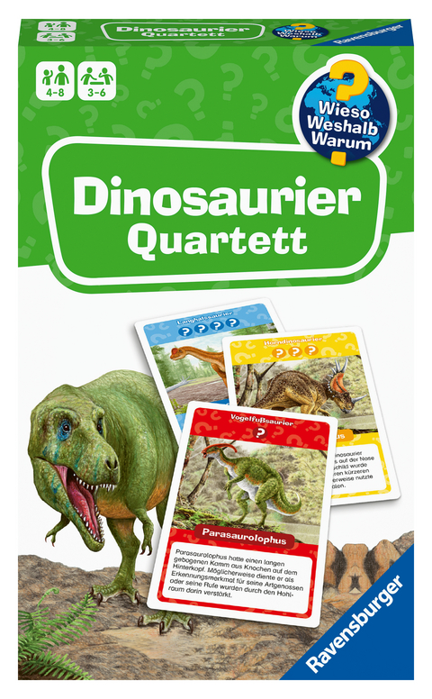 Ravensburger 22359 Wieso? Weshalb? Warum? Dinosaurier Quartett - Mitbringspiel mit detailreich gestalteten Karten zu spannenden Saurier-Arten, informativen Texten und einer weiteren Spielvariante