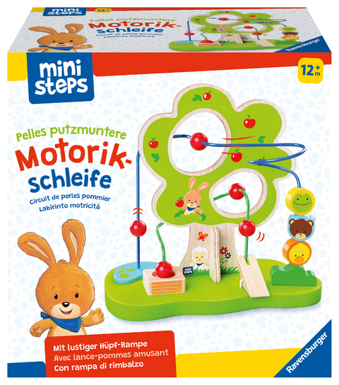 Ravensburger ministeps 4579 Pelles putzmuntere Motorikschleife, fantasievolles Motorikspielzeug aus Holz, mit 2 Drahtschleifen, Baby-Spielzeug ab 1 Jahr