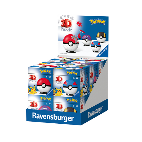 Ravensburger 3D Puzzle 94965 - 12er Verkaufskassette Pokémon Pokéballs - 4 Motive - 54 Teile - für Pokémon Fans ab 6 Jahren