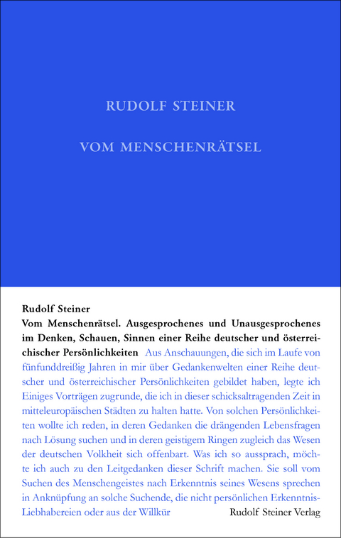 Vom Menschenrätsel - Rudolf Steiner