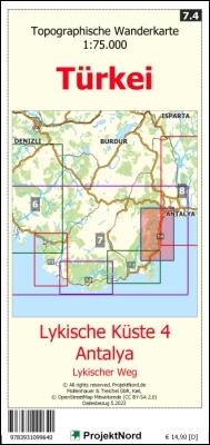 Lykische Küste 4 - Antalya - Lykischer Weg - Topographische Wanderkarte 1:75.000 Türkei (Blatt 7.4) - Jens Uwe Mollenhauer