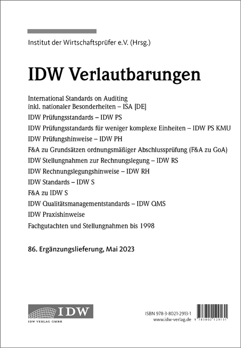 IDW, 86. Erg.-Lief. IDW Verlautbarungen Mai 2023