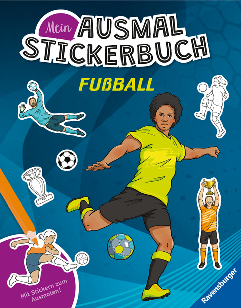 Ravensburger Mein Ausmalstickerbuch Fußball - Großes Buch mit über 300 Stickern, viele Sticker zum Ausmalen