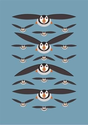 Flying Puffins A5 Hardback Notebook -  I Like Birds