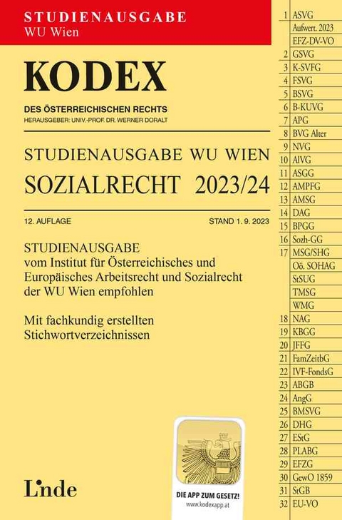 KODEX Studienausgabe Sozialrecht WU 2023/24 - Elisabeth Brameshuber