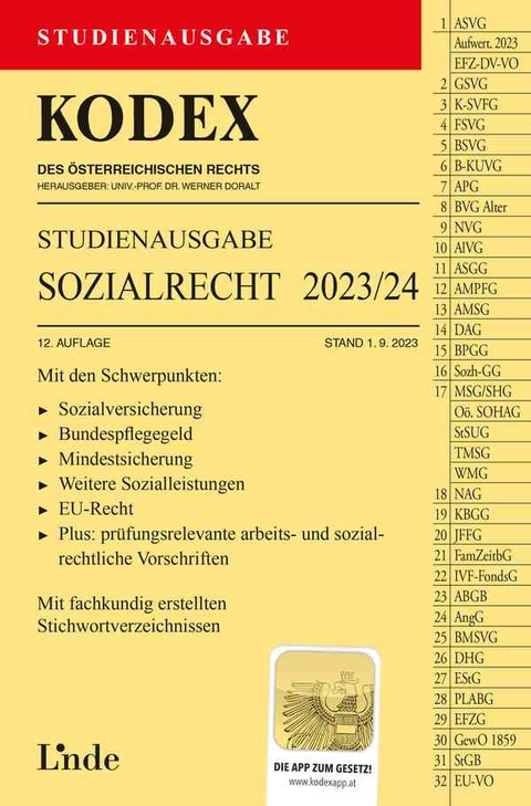 KODEX Studienausgabe Sozialrecht 2023/24 - Elisabeth Brameshuber