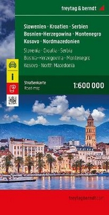 Slowenien - Kroatien - Serbien - Bosnien-Herzegowina - Montenegro - Kosovo - Nordmazedonien, Straßenkarte 1:600.000, freytag & berndt - 