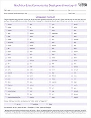 MacArthur-Bates Communicative Development Inventories (CDI) CDI-III Forms - Philip S. Dale