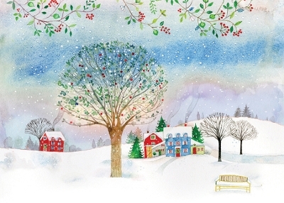 Village Twilight Deluxe Boxed Holiday Cards (20 Cards, 21 Self-Sealing Envelopes) - 