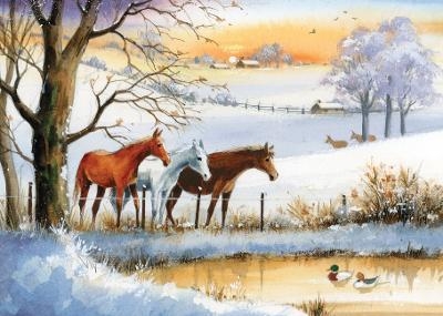 Horses in Winter Deluxe Boxed Holiday Cards (20 Cards, 21 Self-Sealing Envelopes) - 