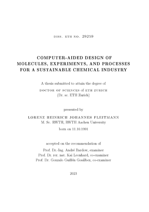 Computer-aided design of molecules, experiments, and processes for a sustainable chemical industry - Fleitmann Lorenz Heinrich Johannes