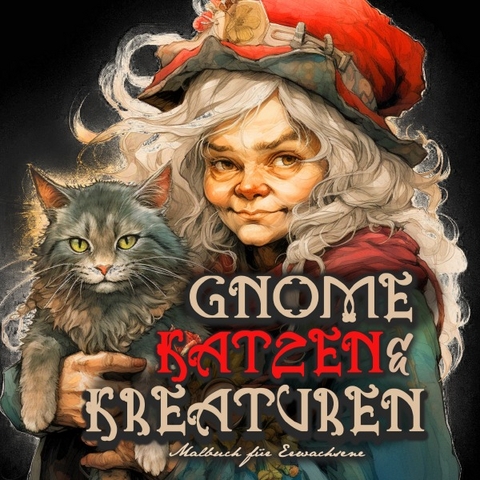 Gnome, Katzen &amp; Kreaturen Malbuch für Erwachsene - Monsoon Publishing, Musterstück Grafik