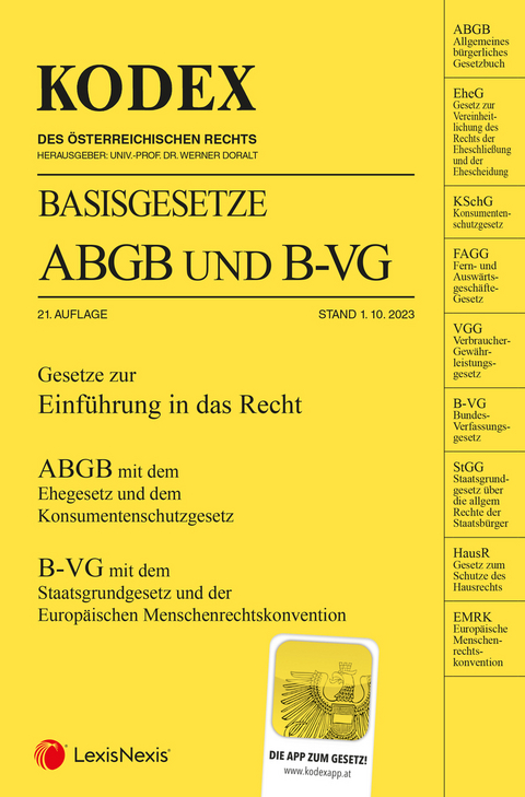 KODEX Basisgesetze ABGB und B-VG 2023/24 - inkl. App - 