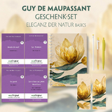 Guy de Maupassant Geschenkset - 4 Bücher (mit Audio-Online) + Eleganz der Natur Schreibset Basics - Guy de Maupassant