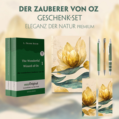 Der Zauberer von Oz Geschenkset - 2 Bücher (mit Audio-Online) + Eleganz der Natur Schreibset Premium - L. Frank Baum