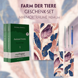 Farm der Tiere Geschenkset - 2 Teile (Buch + Audio-Online) + Marmorträume Schreibset Premium - George Orwell