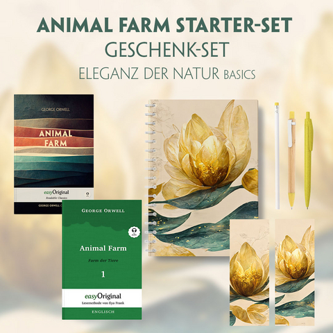 Animal Farm Starter-Paket Geschenkset 2 Bücher (mit Audio-Online) + Eleganz der Natur Schreibset Basics - George Orwell