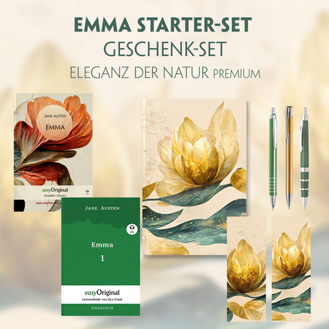 Emma Starter-Paket Geschenkset 2 Bücher (mit Audio-Online) + Eleganz der Natur Schreibset Premium - Jane Austen
