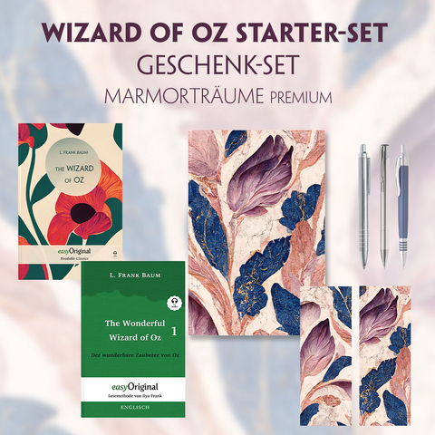 The Wonderful Wizard of Oz Starter-Paket Geschenkset 2 Bücher (mit Audio-Online) + Marmorträume Schreibset Premium - L. Frank Baum