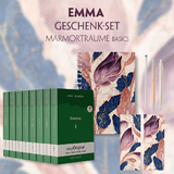 Emma Geschenkset - 8 Bücher (Softcover + Audio-Online) + Marmorträume Schreibset Basics - Jane Austen