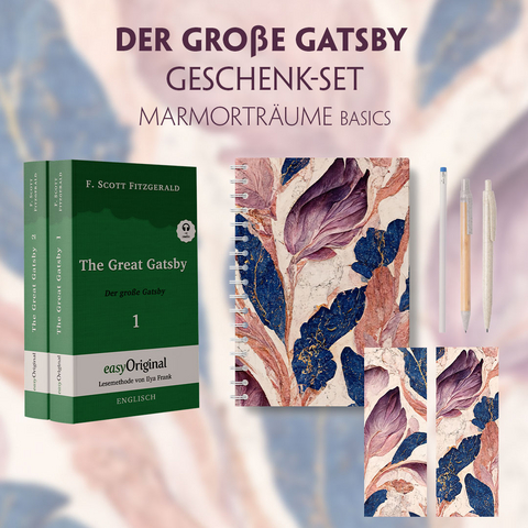 Der Große Gatsby Geschenkset - 2 Bücher (mit Audio-Online) + Marmorträume Schreibset Basics - F. Scott Fitzgerald