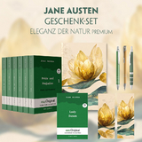 Jane Austen Geschenkset - 7 Bücher (Softcover + Audio-Online) + Eleganz der Natur Schreibset Premium - Jane Austen