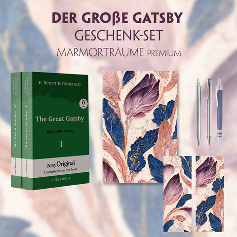 Der Große Gatsby Geschenkset - 2 Bücher (mit Audio-Online) + Marmorträume Schreibset Premium - F. Scott Fitzgerald