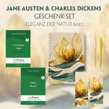Jane Austen & Charles Dickens Geschenkset - 2 Bücher (Hardcover+ Audio-Online) + Eleganz der Natur Schreibset Basics - Jane Austen, Charles Dickens
