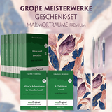 Große Meisterwerke Geschenkset - 8 Bücher (Hardcover+ Audio-Online) + Marmorträume Schreibset Premium - Jane Austen, Charles Dickens, Lewis Carroll