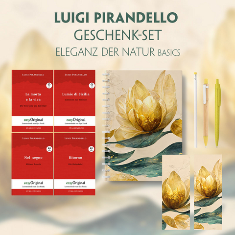 Luigi Pirandello Geschenkset - 4 Bücher (mit Audio-Online) + Eleganz der Natur Schreibset Basics - Luigi Pirandello