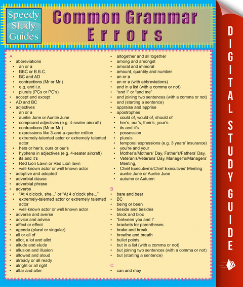 Common Grammar Errors (Speedy Study Guides) -  Sheryl Koontz