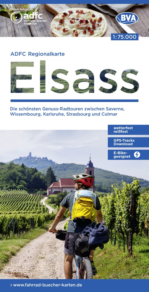 ADFC-Regionalkarte Elsass, 1:75.000, mit Tagestourenvorschlägen, reiß- und wetterfest, E-Bike-geeignet, GPS-Tracks Download