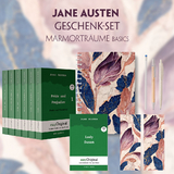 Jane Austen Geschenkset - 7 Bücher (Hardcover + Audio-Online) + Marmorträume Schreibset Basics - Jane Austen