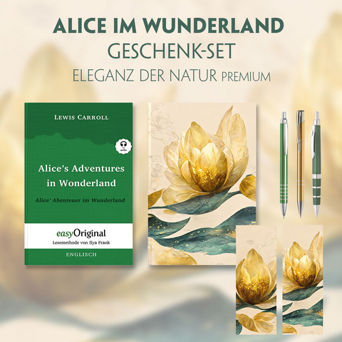 Alice im Wunderland Geschenkset (Hardcover + Audio-Online) + Eleganz der Natur Schreibset Premium - Lewis Carroll