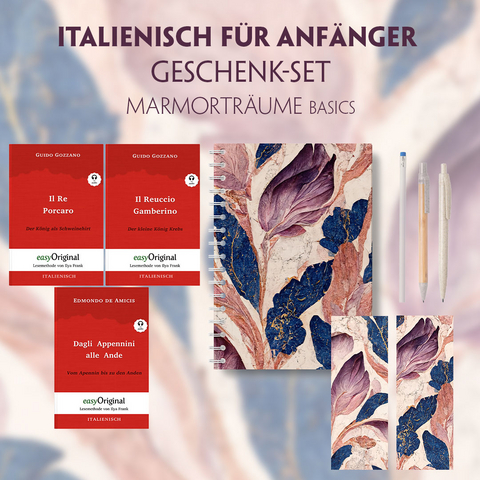 Italienisch für Anfänger Geschenkset - 3 Bücher (mit Audio-Online) + Marmorträume Schreibset Basics - Guido Gozzano, Edmondo De Amicis