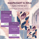 Guy de Maupassant & Émile Zola Geschenkset - 2 Bücher (mit Audio-Online) + Marmorträume Schreibset Premium - Guy de Maupassant, Émile Zola