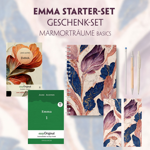 Emma Starter-Paket Geschenkset 2 Bücher (mit Audio-Online) + Marmorträume Schreibset Basics - Jane Austen