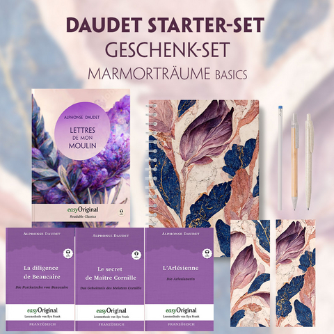 Alphonse Daudet Starter-Paket Geschenkset - 4 Bücher (mit Audio-Online) + Marmorträume Schreibset Basics - Alphonse Daudet