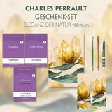 Charles Perrault Geschenkset - 3 Bücher (mit Audio-Online) + Eleganz der Natur Schreibset Premium - Charles Perrault