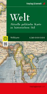 Weltkarte: Aktuelle Karte im antiken Stil, 1:20.000.000, gefaltet, freytag & berndt