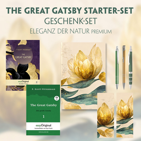 The Great Gatsby Starter-Paket Geschenkset 2 Bücher (mit Audio-Online) + Eleganz der Natur Schreibset Premium - F. Scott Fitzgerald