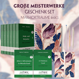 Große Meisterwerke Geschenkset - 8 Bücher (Hardcover+ Audio-Online) + Marmorträume Schreibset Basics - Jane Austen, Charles Dickens, Lewis Carroll