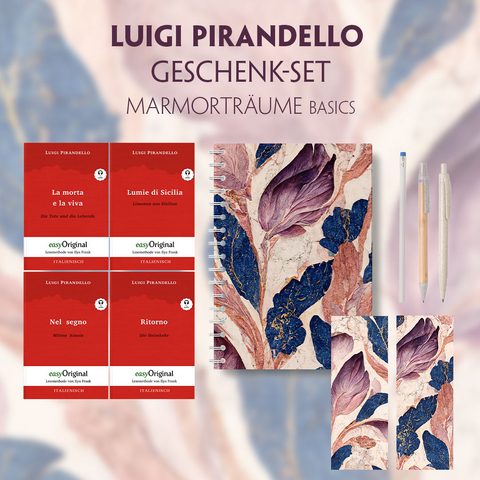 Luigi Pirandello Geschenkset - 4 Bücher (mit Audio-Online) + Marmorträume Schreibset Basics - Luigi Pirandello